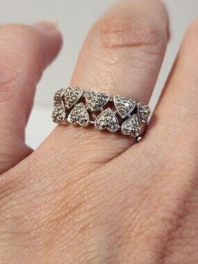 VTG 925 Edgy Vibe Romantic Promise Pavé Heart Band Ring Sz 7